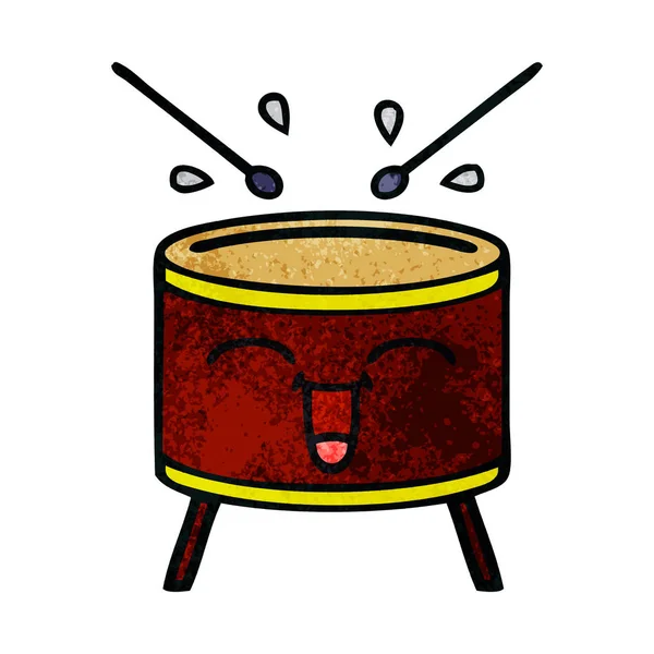 Retro Grunge Texture Cartoon Drum — Stock Vector