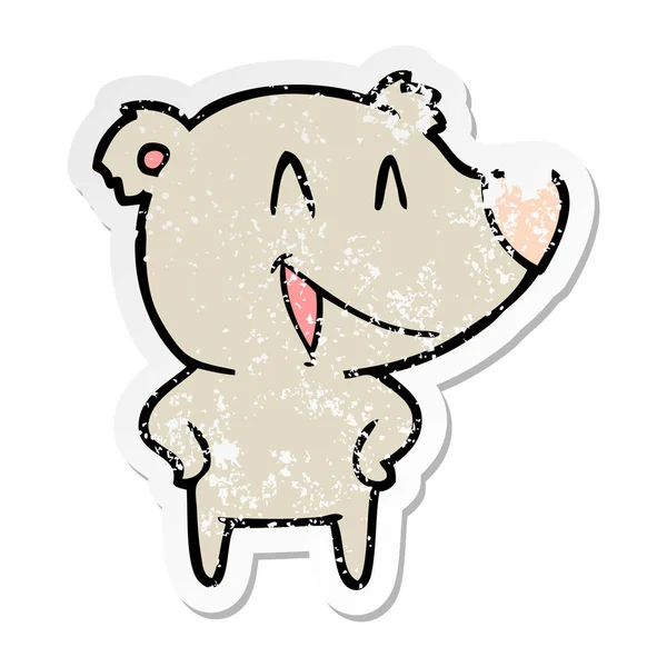 Verontruste Sticker Van Een Lachende Bear Cartoon — Stockvector