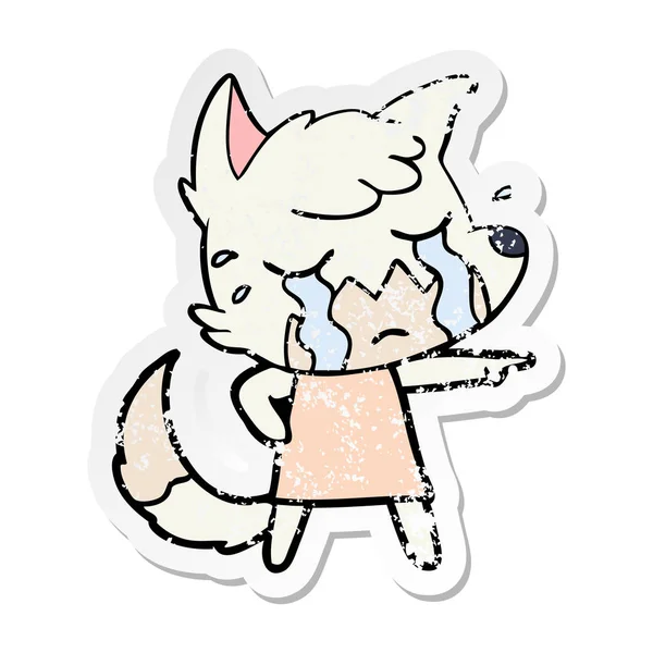 Distressed sticker of a crying fox cartoon — Stock Vector