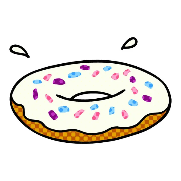 Doodle de desenho animado de um donut de anel gelado —  Vetores de Stock