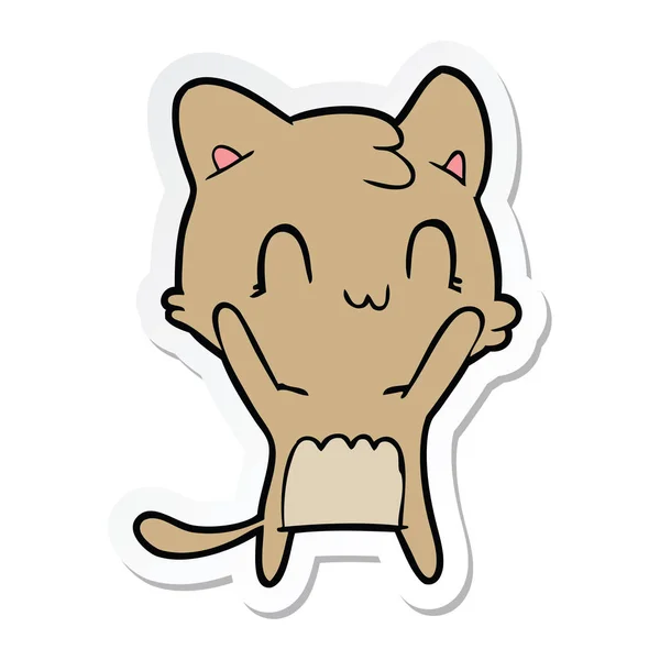 Etiket bir karikatür mutlu kedi — Stok Vektör