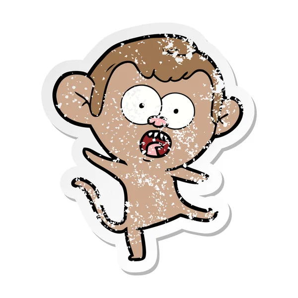 Adesivo angosciato di una scimmia scioccata cartone animato — Vettoriale Stock