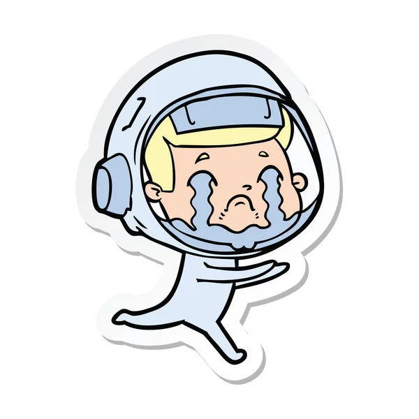 Sticker Cartoon Crying Astronaut — Stock Vector