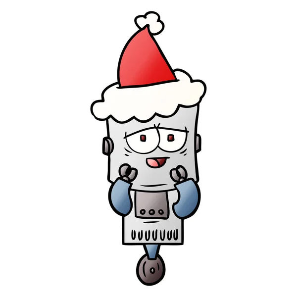 Handgezeichnete Gradienten Karikatur Eines Roboters Mit Weihnachtsmütze — Stockvektor