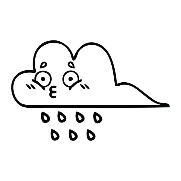 雨の雲のライン描画漫画 — ストックベクタ