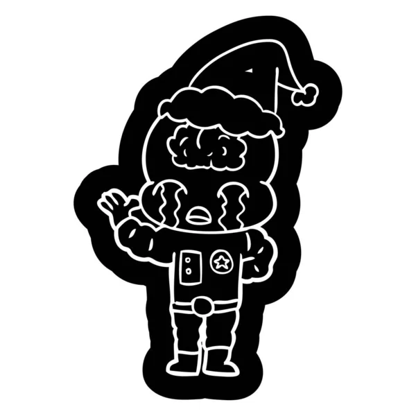 一个大大脑外星人戴着圣诞老人帽哭泣的古怪的卡通图标 — 图库矢量图片
