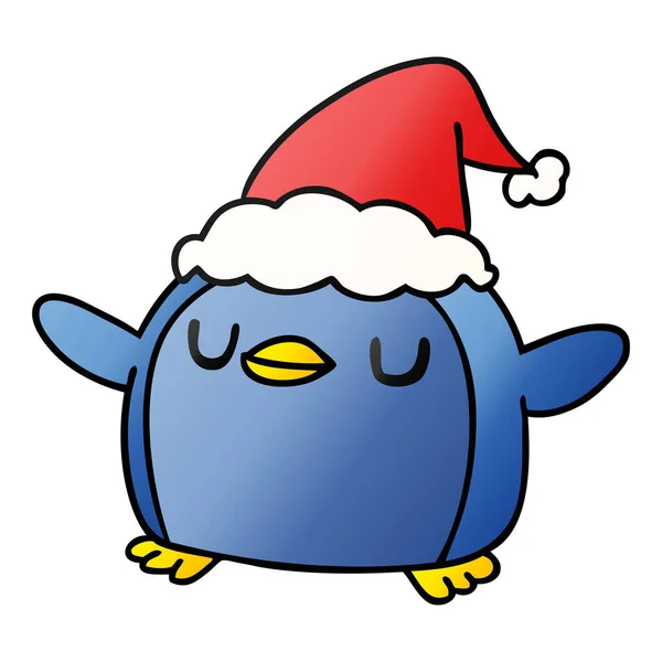 Handgezeichneter Weihnachtsgradienten Cartoon Von Kawaiischem Pinguin — Stockvektor