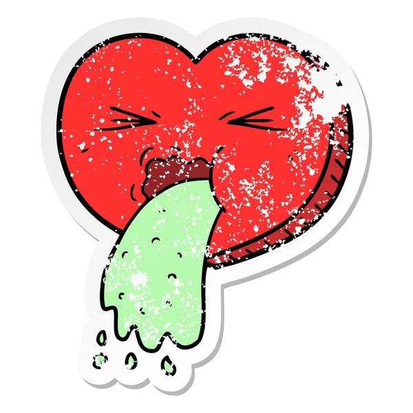 Calcomanía Angustiada Amor Dibujos Animados Corazón Enfermo — Vector de stock