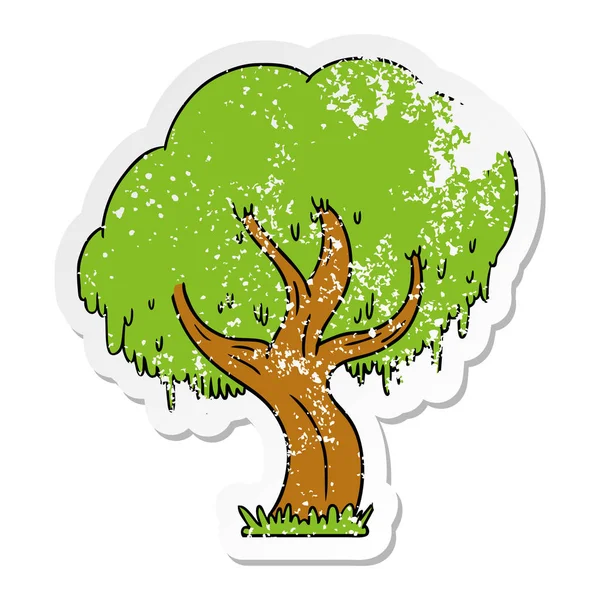 Mão Desenhada Adesivo Angustiado Desenho Animado Doodle Uma Árvore Verde — Vetor de Stock