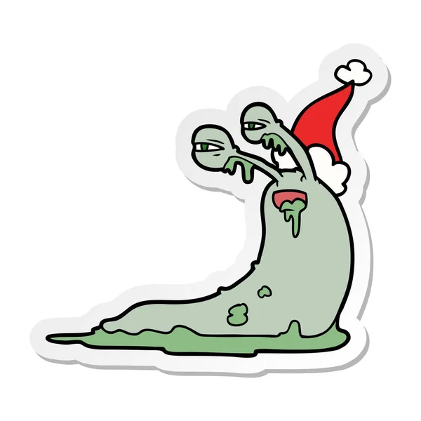 Autocollant brut dessin animé d'une limace portant santa chapeau — Image vectorielle