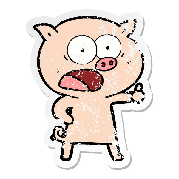 Autocollant affligé d'un cochon de dessin animé criant — Image vectorielle