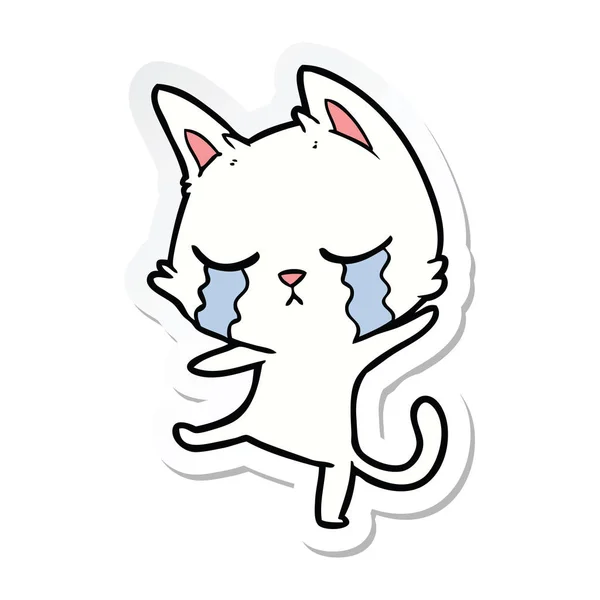 Pegatina Gato Dibujos Animados Llorando Realizando Baile — Vector de stock