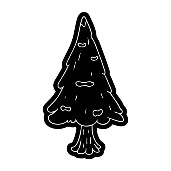 Icono de dibujos animados dibujo único árbol cubierto de nieve — Vector de stock