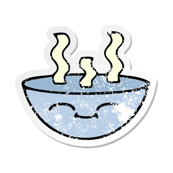 Zoufalý nálepkou roztomilý kreslený misku horké polévky — Stockový vektor