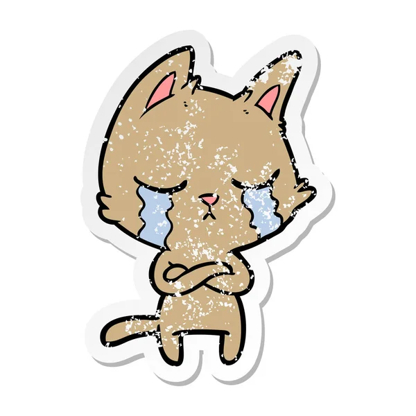 Αναξιοπαθούντα Αυτοκόλλητο Ένα Κλάμα Γάτα Γελοιογραφία Διπλωμένα Χέρια — Διανυσματικό Αρχείο