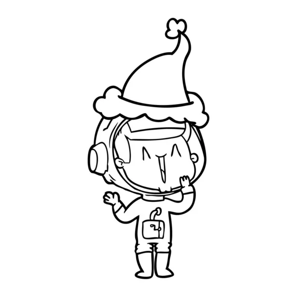 Nevetve vonalas rajz, egy űrhajós, viselt santa kalap — Stock Vector