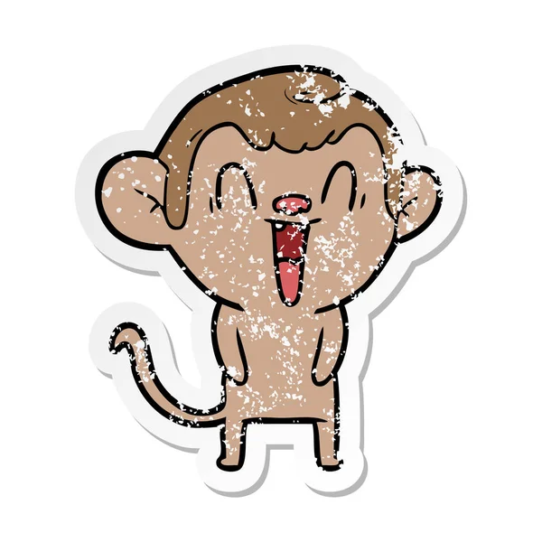 Distressed Sticker Cartoon Laughing Monkey — Stock Vector