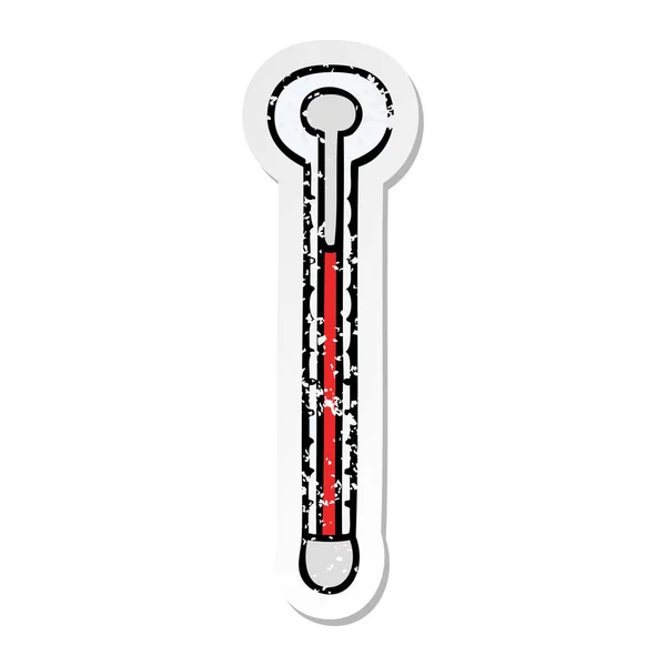 Verontruste Sticker Van Een Eigenzinnige Hand Getrokken Cartoon Thermometer — Stockvector