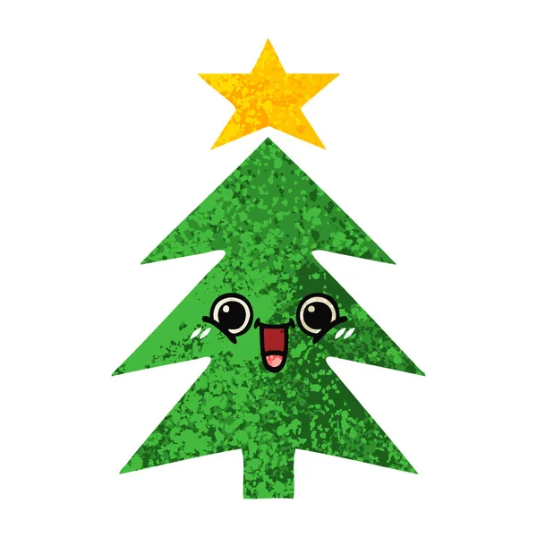 Ρετρό εικονογράφησης στυλ καρτούν χριστουγεννιάτικο δέντρο — Διανυσματικό Αρχείο