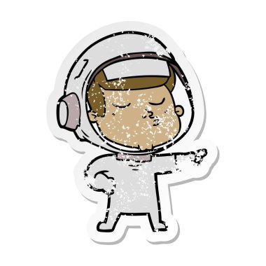 bir çizgi film emin astronotun sıkıntılı etiket