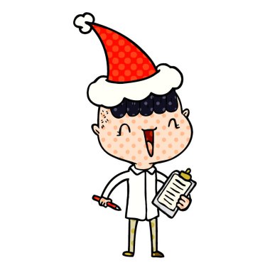 çizgi roman tarzı çizimi mutlu çocuk Noel Baba şapkası giyen sürpriz el çekilmiş