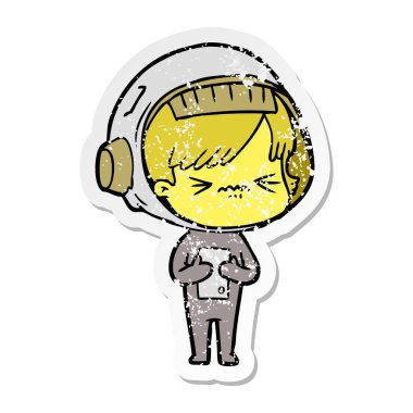 bir çizgi film astronot kadının sıkıntılı etiket