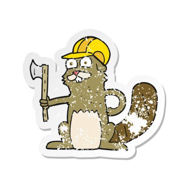 bir çizgi film kunduz Retro sıkıntılı etiket