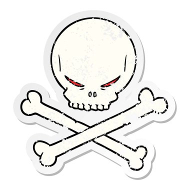 bir çizgi film kafatası ve kemiklerin sıkıntılı etiket