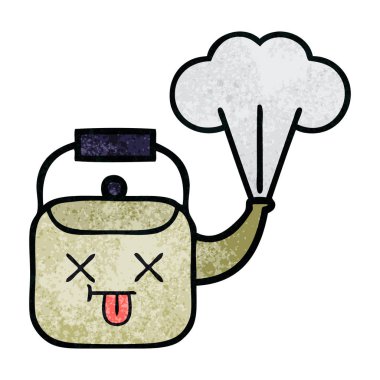 Retro grunge doku karikatür dumanı tüten bir Kettle