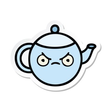 sevimli çizgi kızgın çaydanlık etiket