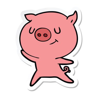 mutlu karikatür domuz bir etiket