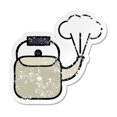 su ısıtıcısı dumanı tüten bir sevimli çizgi sıkıntılı etiket