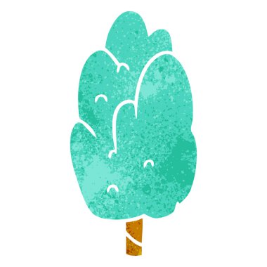 elle çizilmiş retro karikatür doodle tek yeşil ağaç