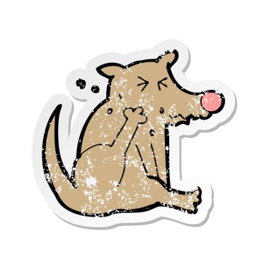 Retro çizilmemesi bir karikatür köpek etiket sıkıntılı