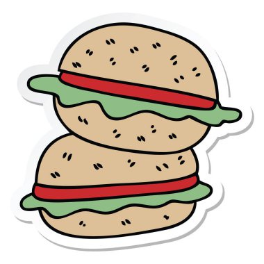 ilginç bir el etiket karikatür veggie burger çizilmiş
