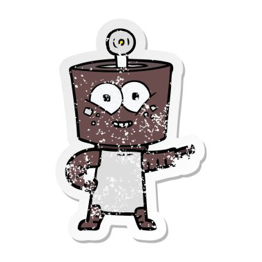 bir mutlu karikatür robot işaret sıkıntılı etiket