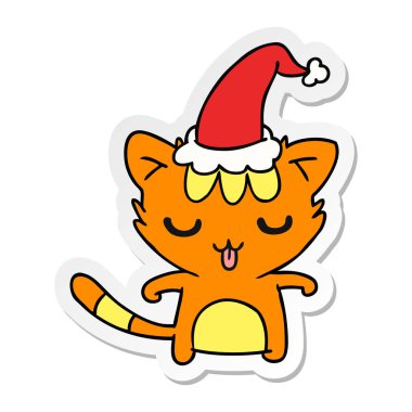 Noel etiket karikatür kawaii kedi el çekilmiş