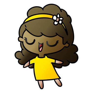 şirin kawaii kız serbest el çekilmiş degrade çizgi film