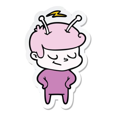 bir dostu karikatür spaceman etiket