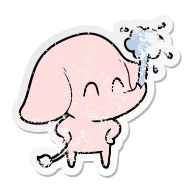 sıkıntılı etiket su spouting bir sevimli çizgi fil