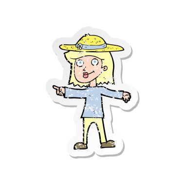 şapka giyen bir çizgi film kadın Retro sıkıntılı etiket