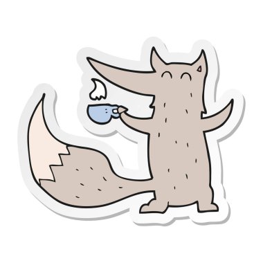 etiket kahve fincanı ile bir çizgi film kurt