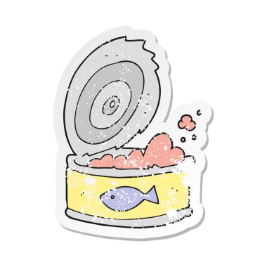 ton balığı bir karikatür Retro sıkıntılı etiket olabilir