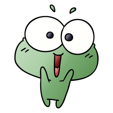 Degrade çizgi film kawaii sevimli kurbağa heyecanlı
