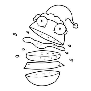 çizim için Noel Baba şapkası giyen bir şaşırtıcı Burger el çekilmiş