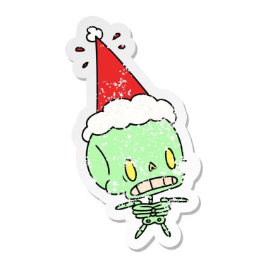 Noel sıkıntılı etiket karikatür kawaii iskeletin