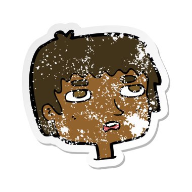 bir çizgi film mutsuz yüz Retro sıkıntılı etiket