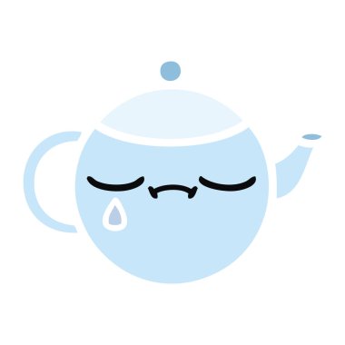 düz renk retro karikatür üzgün çaydanlık