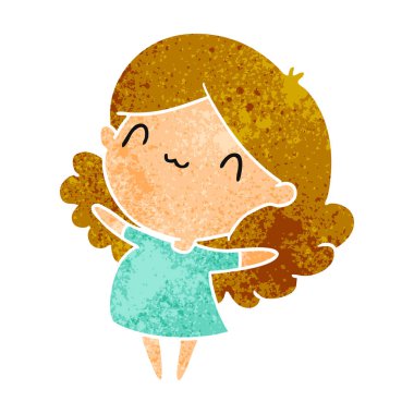 bir şirin kawaii kız Retro karikatür çizimi