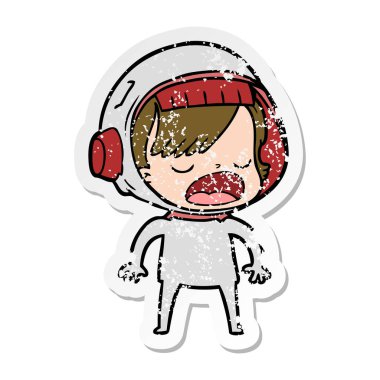 açıklayan bir karikatür astronot kadının sıkıntılı etiket